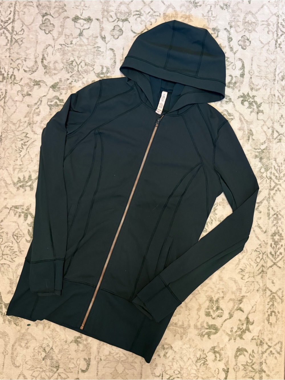 lululemon Vintage Long Hooded Full Zip Jacket Dark Green Size 10